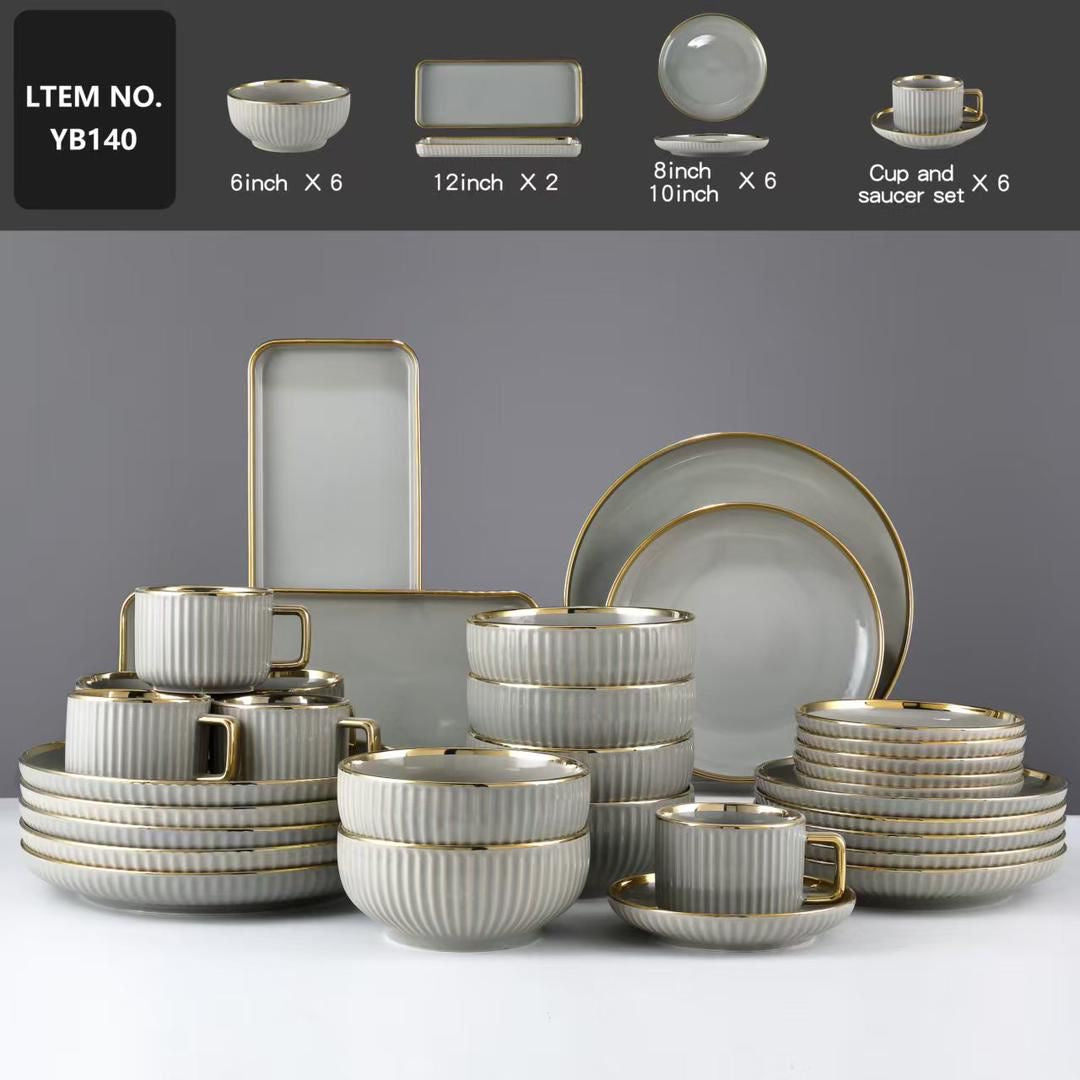32pcs Gold tip DinnerWare Plate Set
